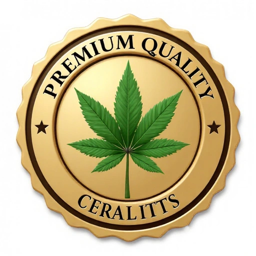 Sigillo di qualità premium con un simbolo di foglia, che indica prodotti naturali e certificati.