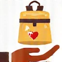 Icona di una mano che offre un prodotto con un cuore, a simboleggiare la soddisfazione del cliente e la garanzia.