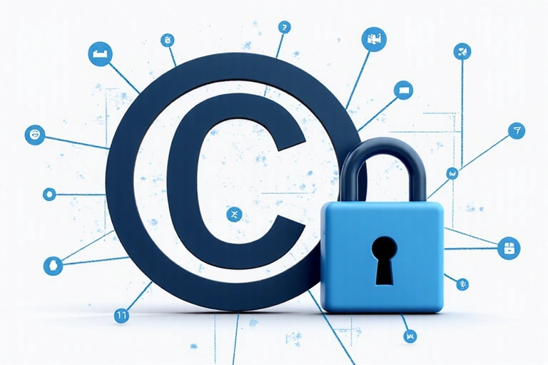 Simbolo del copyright con un lucchetto, rappresentando la protezione della proprietà intellettuale.